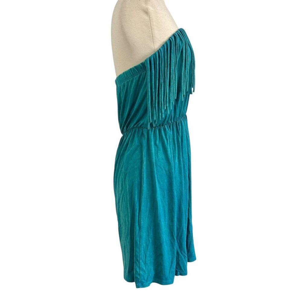 VTG T PARTY 90s Y2K Indie Turquoise Fringe Mini Strapless Dress Boho Festival L - Picture 6 of 11